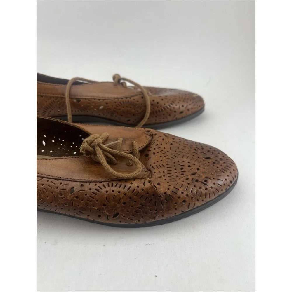 Vtg Leather Craft By Fashion Tradition Tan Cut Out Leather Shoes Sz 8.5 Womens